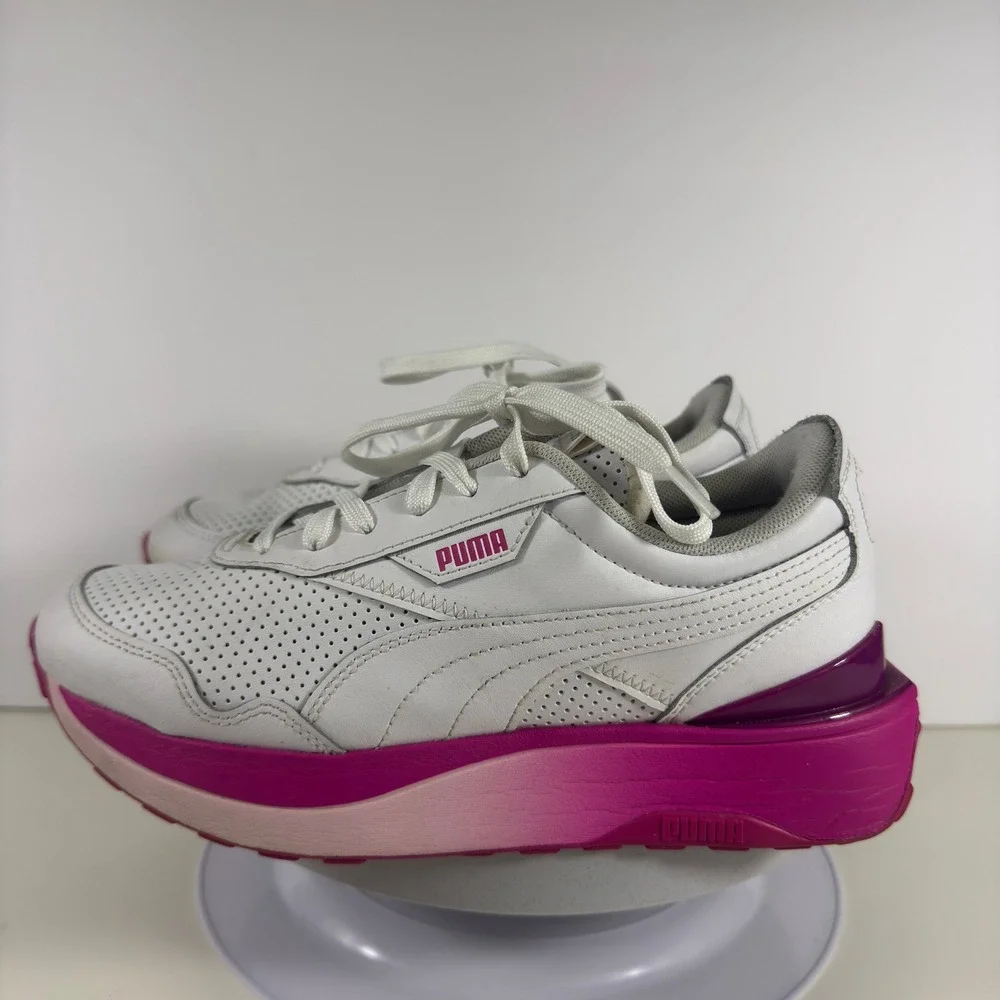 Puma Platform Sneakers Lace Up White Pink Women Size 7.5 Chunky Casual